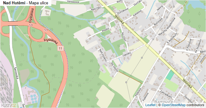 Nad Hutěmi - mapa ulice