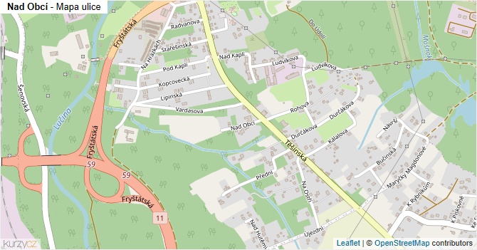 Nad Obcí - mapa ulice