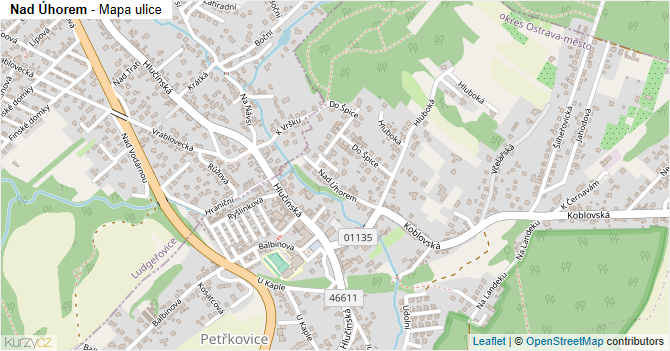 Nad Úhorem - mapa ulice