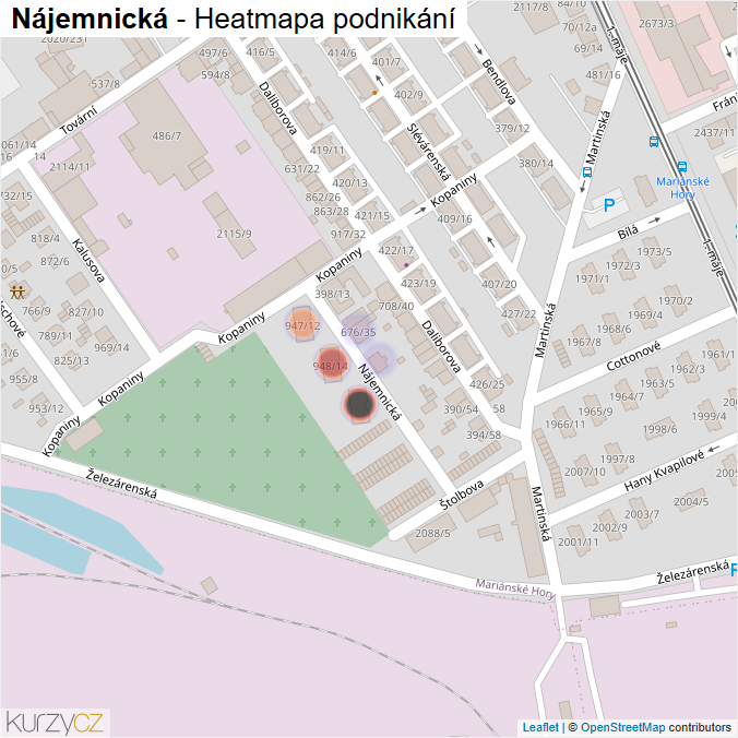 Mapa Nájemnická - Firmy v ulici.