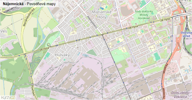Nájemnická - záplavové mapy stoleté vody