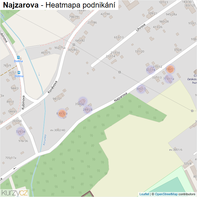 Mapa Najzarova - Firmy v ulici.