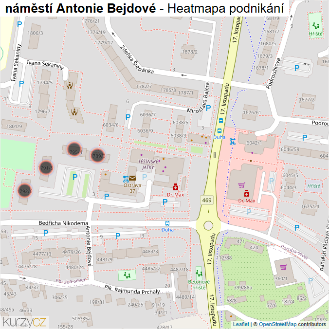 Mapa náměstí Antonie Bejdové - Firmy v ulici.