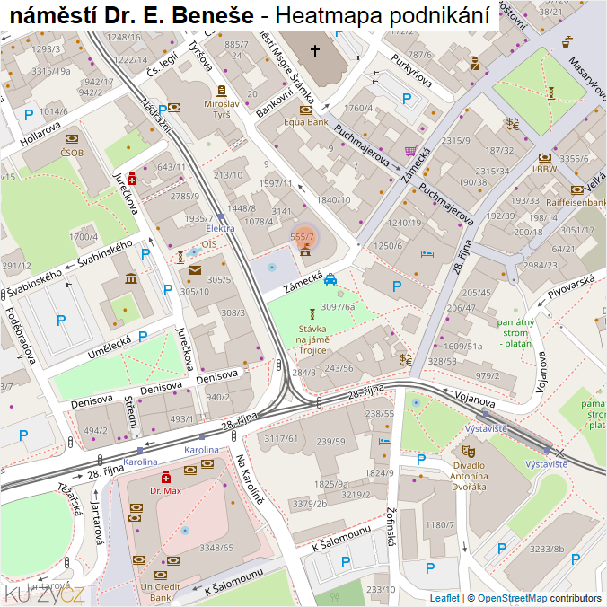 Mapa náměstí Dr. E. Beneše - Firmy v ulici.