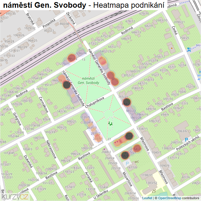 Mapa náměstí Gen. Svobody - Firmy v ulici.
