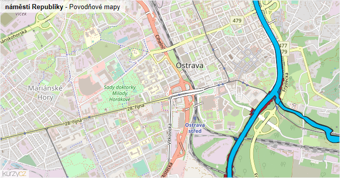 náměstí Republiky - záplavové mapy stoleté vody
