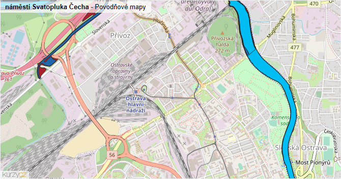 náměstí Svatopluka Čecha - záplavové mapy stoleté vody