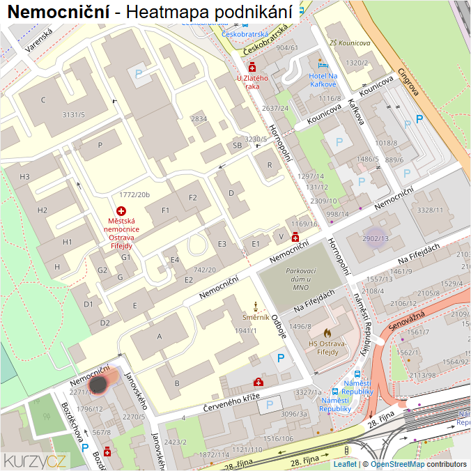 Mapa Nemocniční - Firmy v ulici.