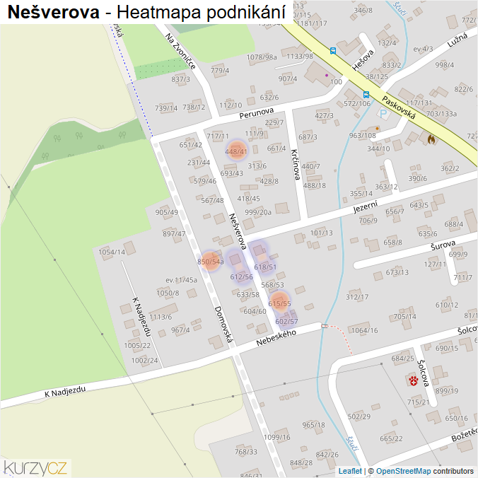 Mapa Nešverova - Firmy v ulici.