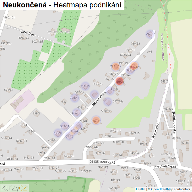 Mapa Neukončená - Firmy v ulici.