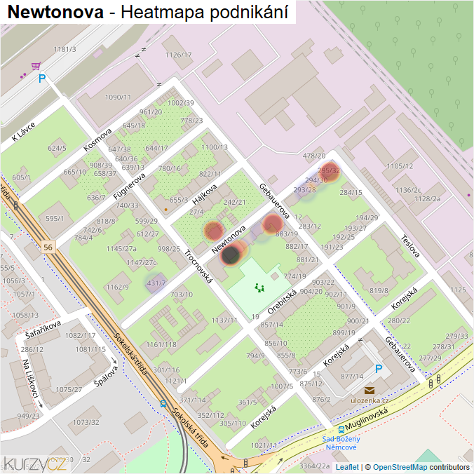 Mapa Newtonova - Firmy v ulici.
