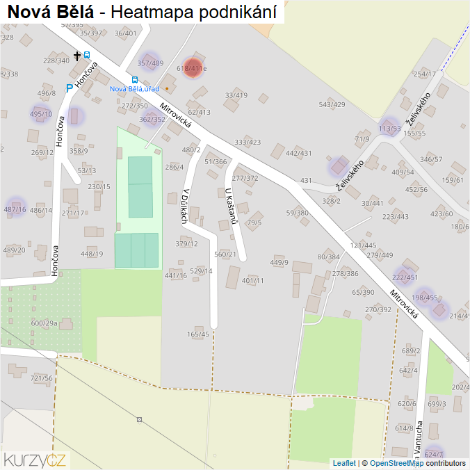 Mapa Nová Bělá - Firmy v části obce.