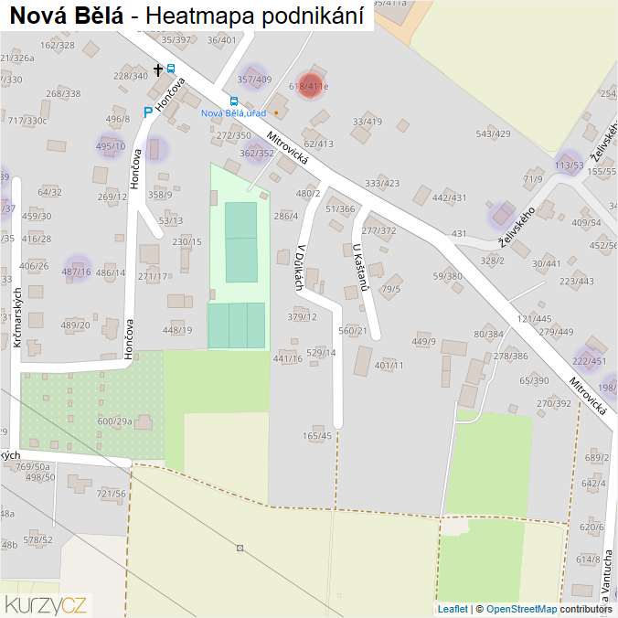 Mapa Nová Bělá - Firmy v městské části.