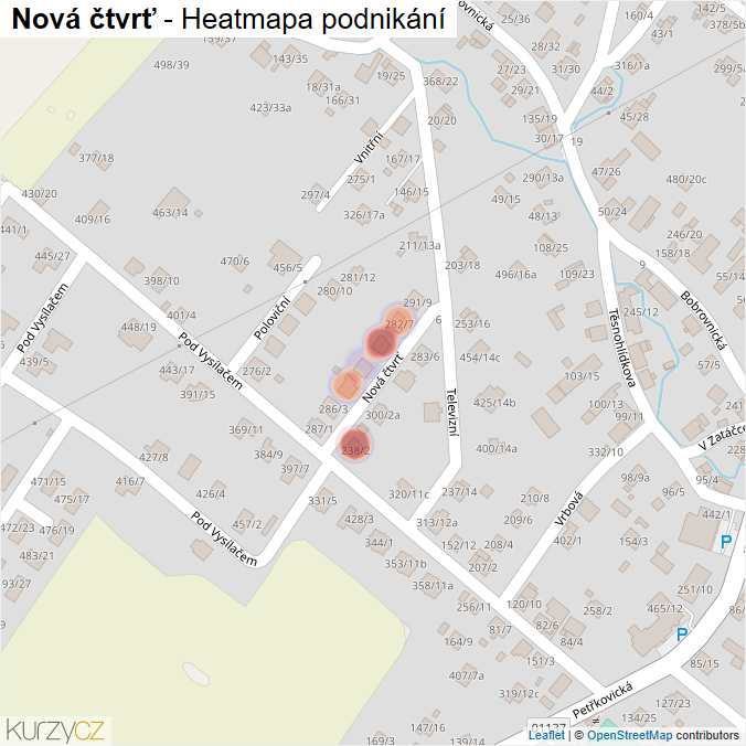 Mapa Nová čtvrť - Firmy v ulici.