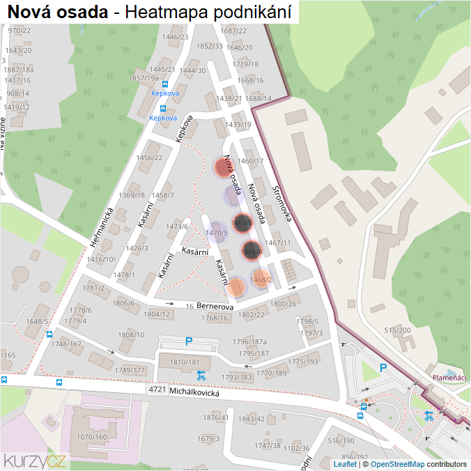 Mapa Nová osada - Firmy v ulici.