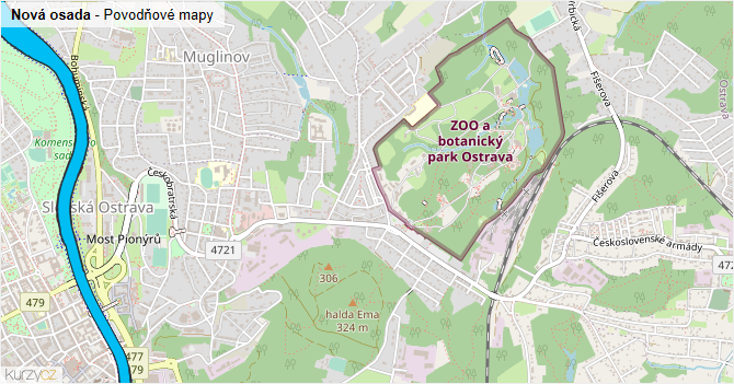 Nová osada - záplavové mapy stoleté vody