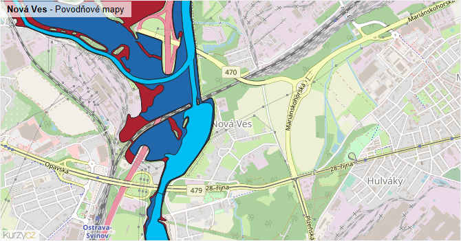 Nová Ves - záplavové mapy stoleté vody