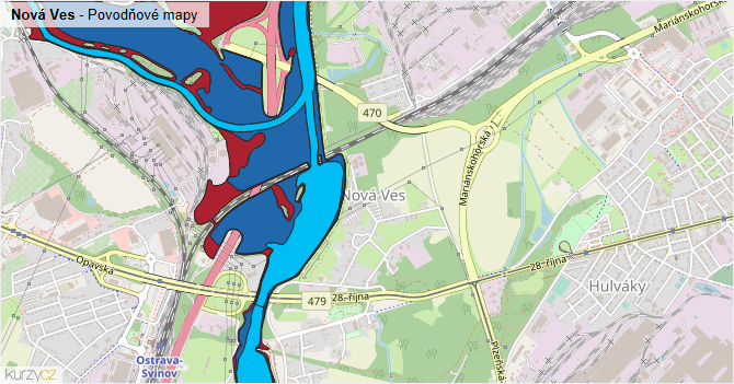 Nová Ves - záplavové mapy stoleté vody