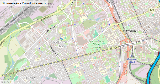 Novinářská - záplavové mapy stoleté vody