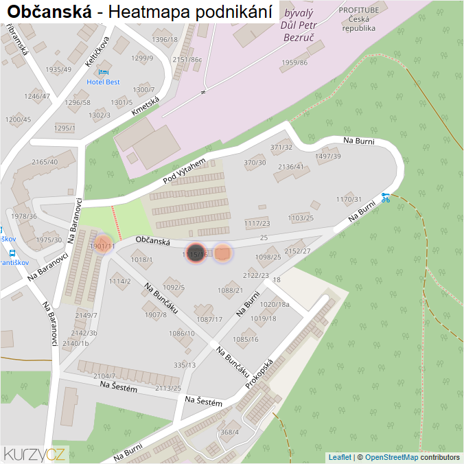 Mapa Občanská - Firmy v ulici.