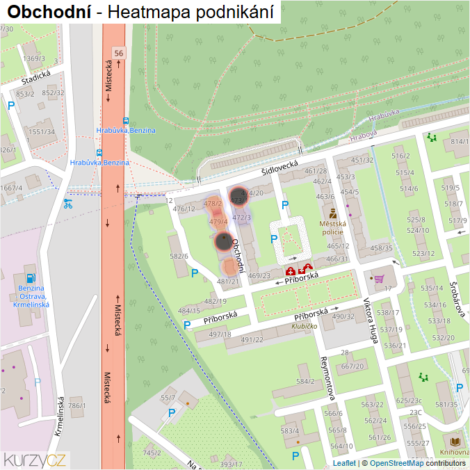 Mapa Obchodní - Firmy v ulici.