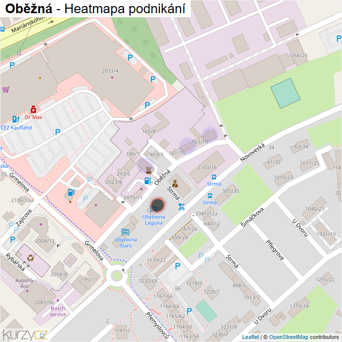 Mapa Oběžná - Firmy v ulici.