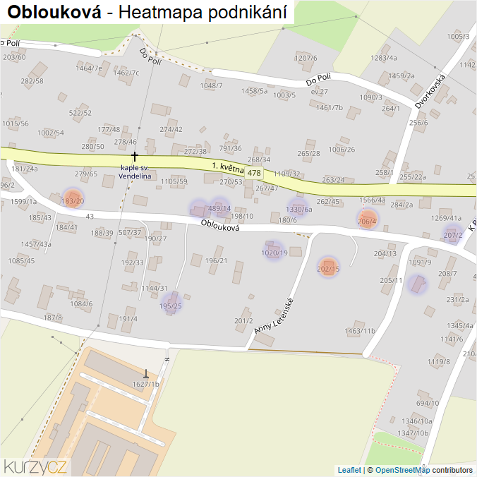 Mapa Oblouková - Firmy v ulici.