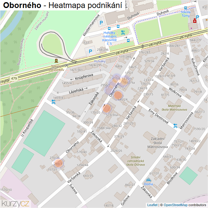 Mapa Oborného - Firmy v ulici.