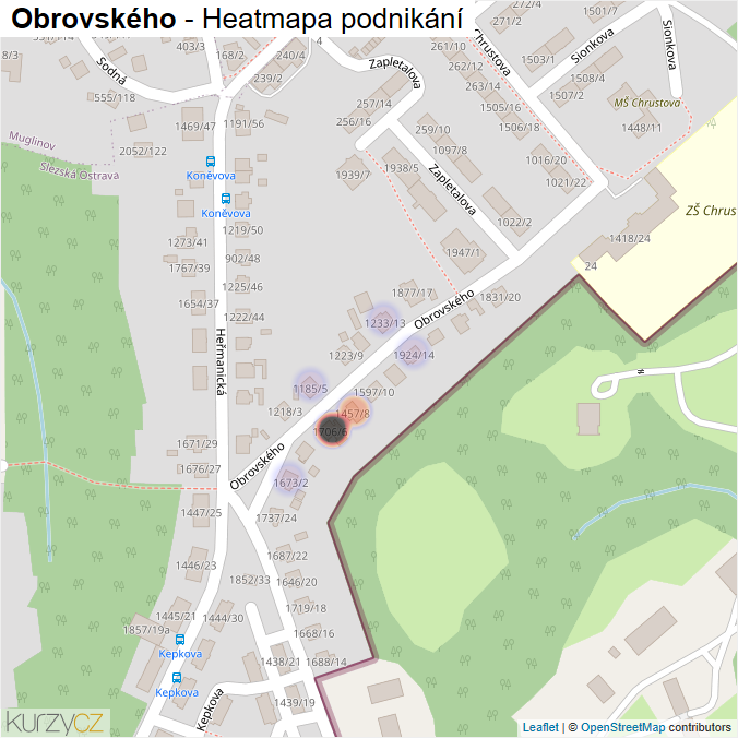 Mapa Obrovského - Firmy v ulici.
