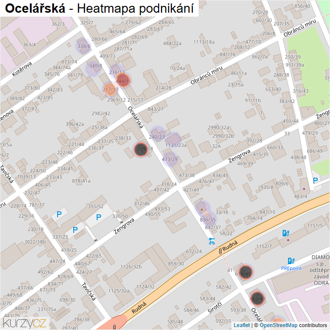 Mapa Ocelářská - Firmy v ulici.