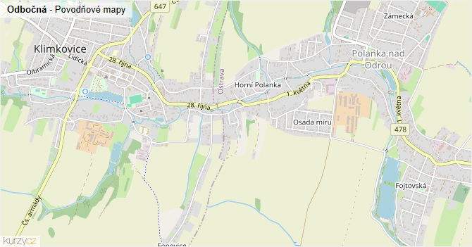 Odbočná - záplavové mapy stoleté vody