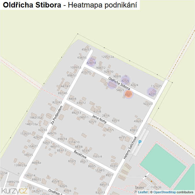 Mapa Oldřicha Stibora - Firmy v ulici.