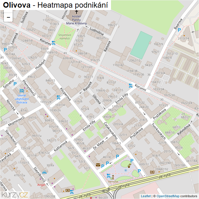 Mapa Olivova - Firmy v ulici.