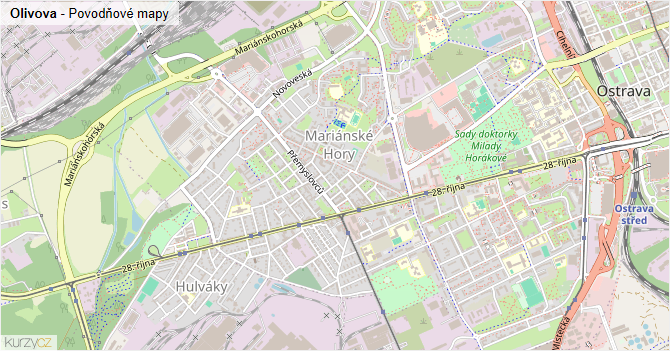 Olivova - záplavové mapy stoleté vody
