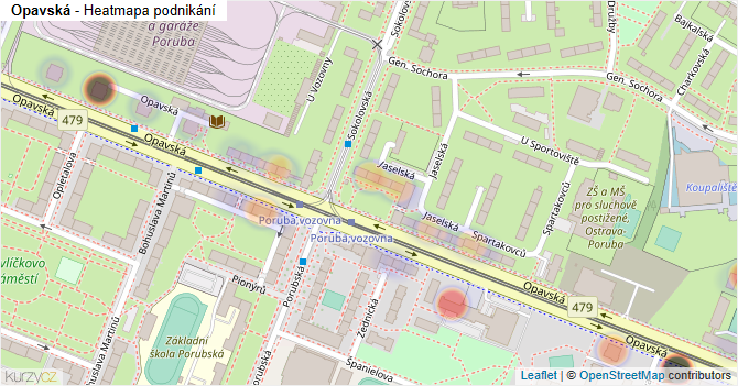 Opavská - mapa podnikání