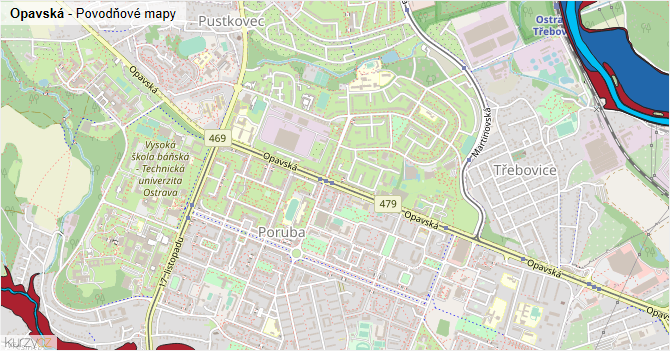 Opavská - záplavové mapy stoleté vody