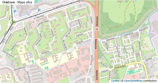 Oráčova - mapa ulice