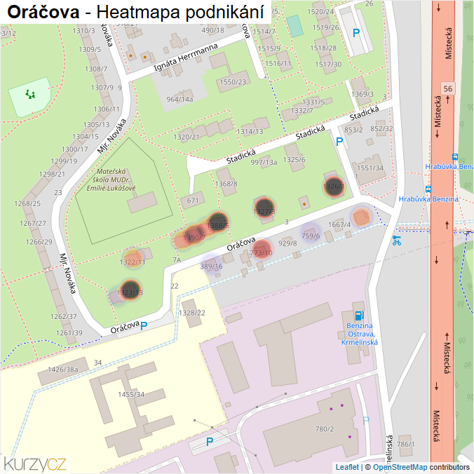 Mapa Oráčova - Firmy v ulici.
