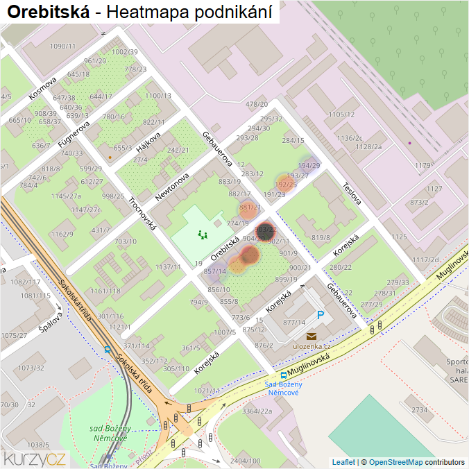Mapa Orebitská - Firmy v ulici.