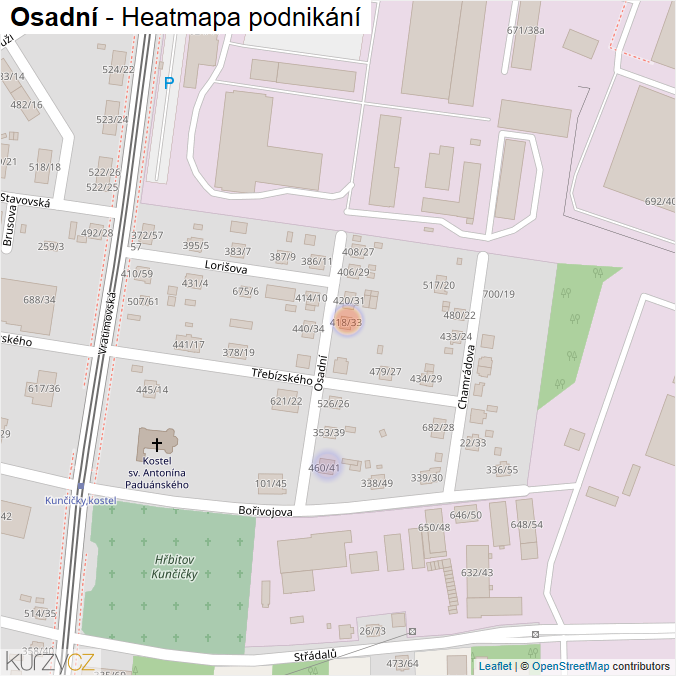 Mapa Osadní - Firmy v ulici.