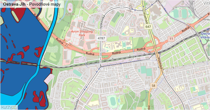 Ostrava-Jih - záplavové mapy stoleté vody