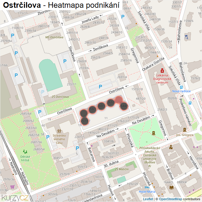 Mapa Ostrčilova - Firmy v ulici.