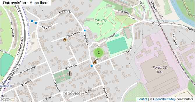 Ostrovského - mapa firem