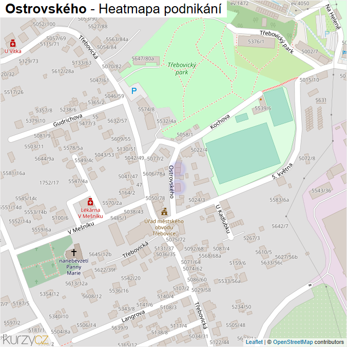 Mapa Ostrovského - Firmy v ulici.