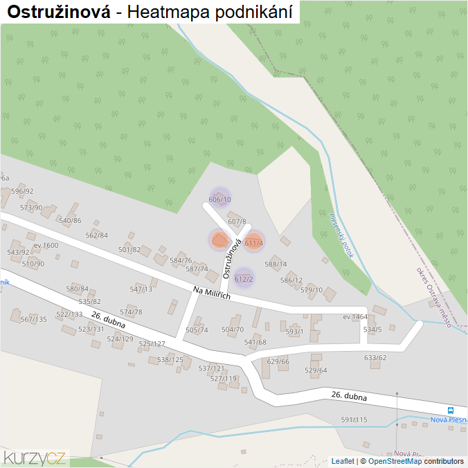 Mapa Ostružinová - Firmy v ulici.