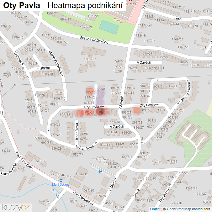 Mapa Oty Pavla - Firmy v ulici.