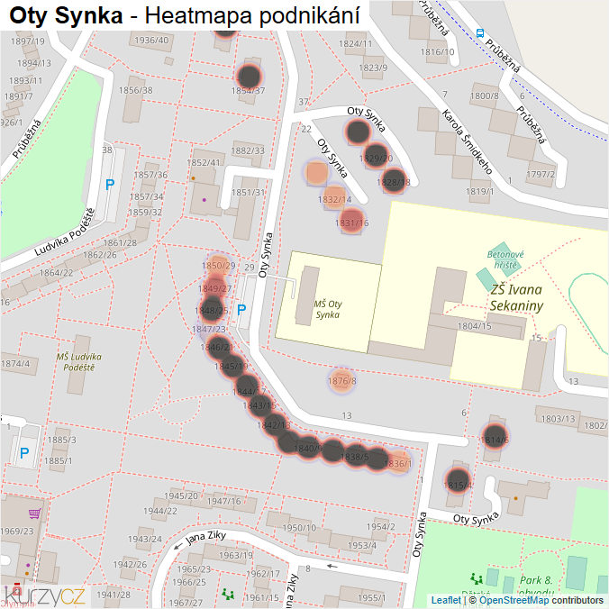 Mapa Oty Synka - Firmy v ulici.