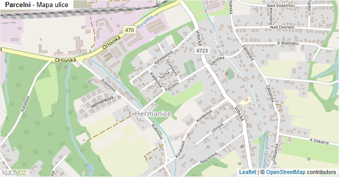 Parcelní - mapa ulice