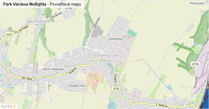 Park Václava Nelhýbla - záplavové mapy stoleté vody