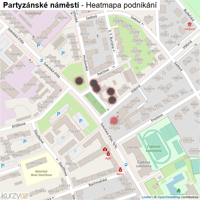 Mapa Partyzánské náměstí - Firmy v ulici.